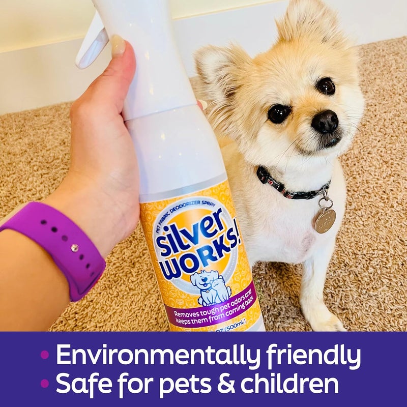 SilverWorks! Pet Odor Eliminator Spray For Home - Safe, Natural, Silver Ion Deodorizer - Cat, Dog Smell And Urine Odor Eliminator For Carpet, Furniture And Litter -16.9oz - Image 4